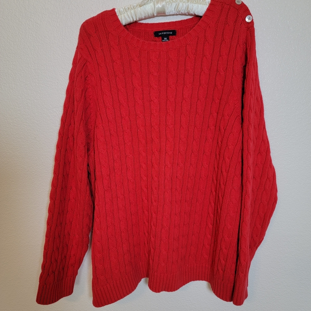 Lands End Red Cable Knit Long Sleeve Sweater Sz 3X